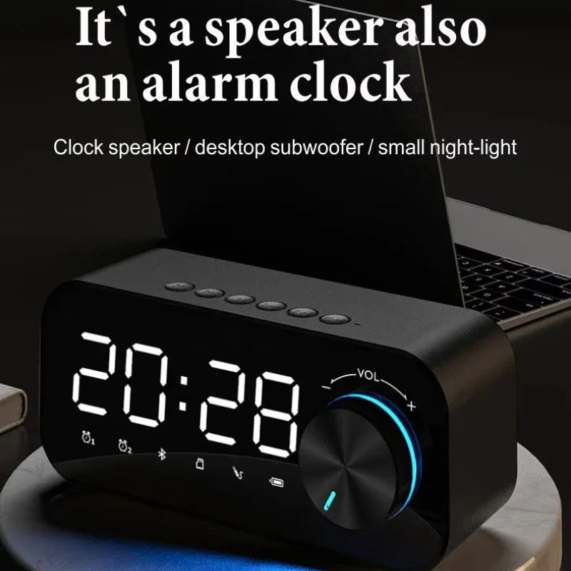 MP3 Alarm Clock, FM Radio, and Multifunction Music Player Wireless Bluetooth Speaker LED Display, Stereo Bass Bluetooth Speaker