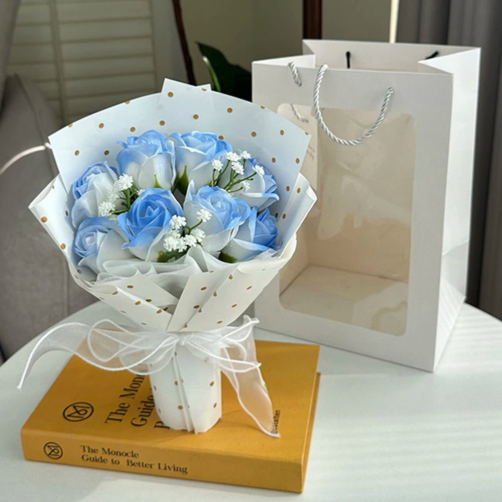 8 Heads Artificial Flower Rose Soap Bouquet Point Rose Bouquets Christmas Gifts Valentine's Wedding Birthday Home DIY Decor Prop