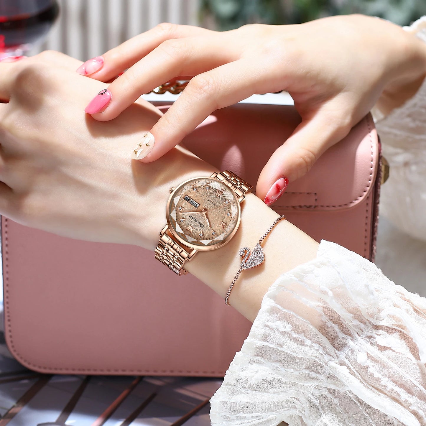 POEDAGAR Top Elegant Ladies Watch Waterproof Luminous Date Week Luxury Women's Watches Rose Gold Fashion Quartz Woman Wristwatch