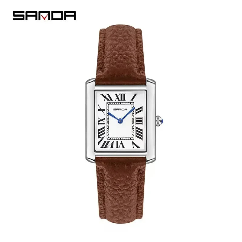SANDA 9031/1108 Resistant Leather Strap Square Dial Waterproof Sport Casual Women Men Quartz Watches Reloj Luxury Couple Watch