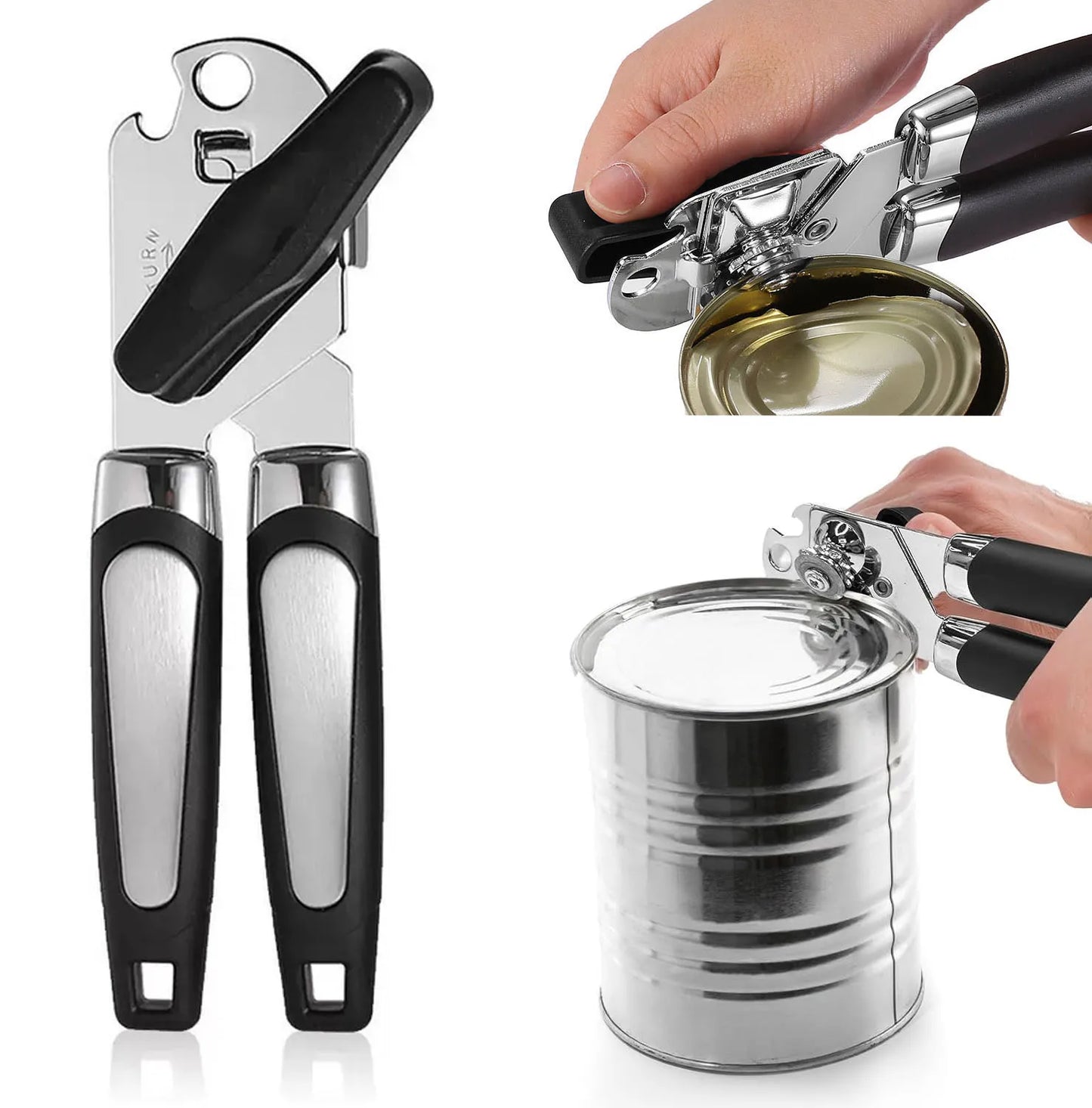 Classic Multifunction Can Opener and Bottle Opener Easy to Use, Razor Sharp Stainless Steel Cutting Wheel, Soft Ergonomic Handle