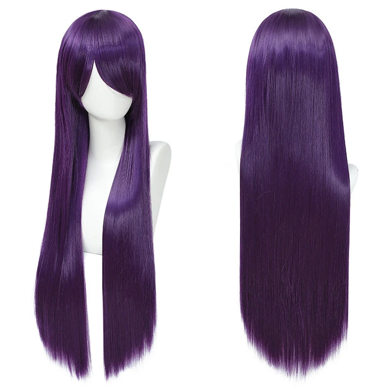 80cm Long Synthetic White Purple Cosplay Wigs Green Hair Straight Silver Wig Pink Hairpiece Lolita Wig with Bangs