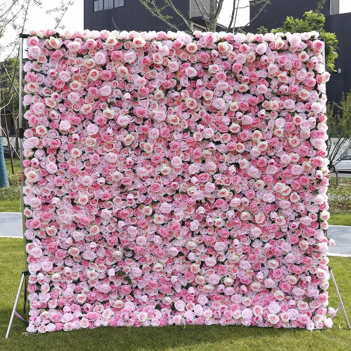 5D White Rose Cloth Flower Wall Artificail Fabric Roll Up Hydrangea Floral Wall Wedding Backdrop Decor Hang Curtain Photo Props