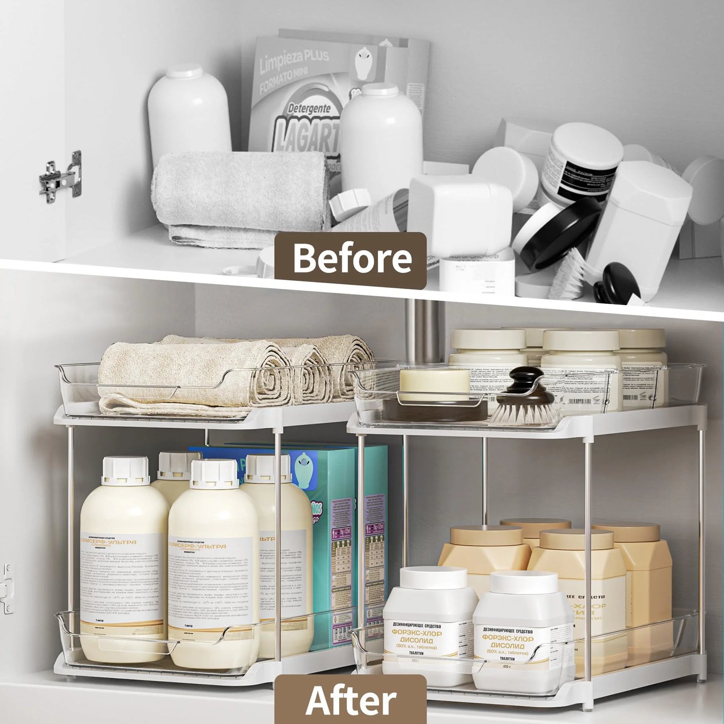 2/3 Tier Under Sink Organizer Sliding Cabinet Basket Organizer Drawer Under Sink Storage Rack Acrylic Bathroom Kitchen Organizer
