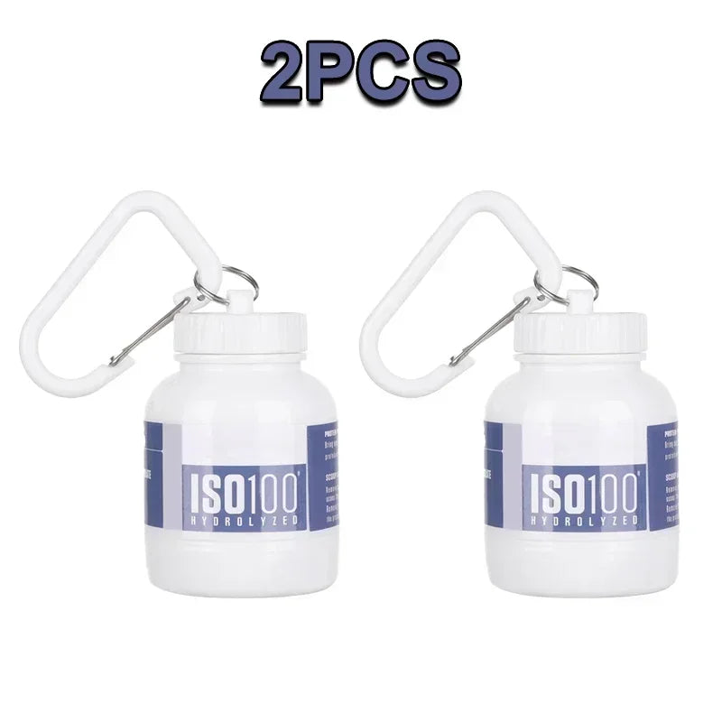 1-20Pcs Portable Protein Powder Bottle Mini Keychain Medicine Powder Container Carabiner Bucket One Cup for Gym Travel Outdoor