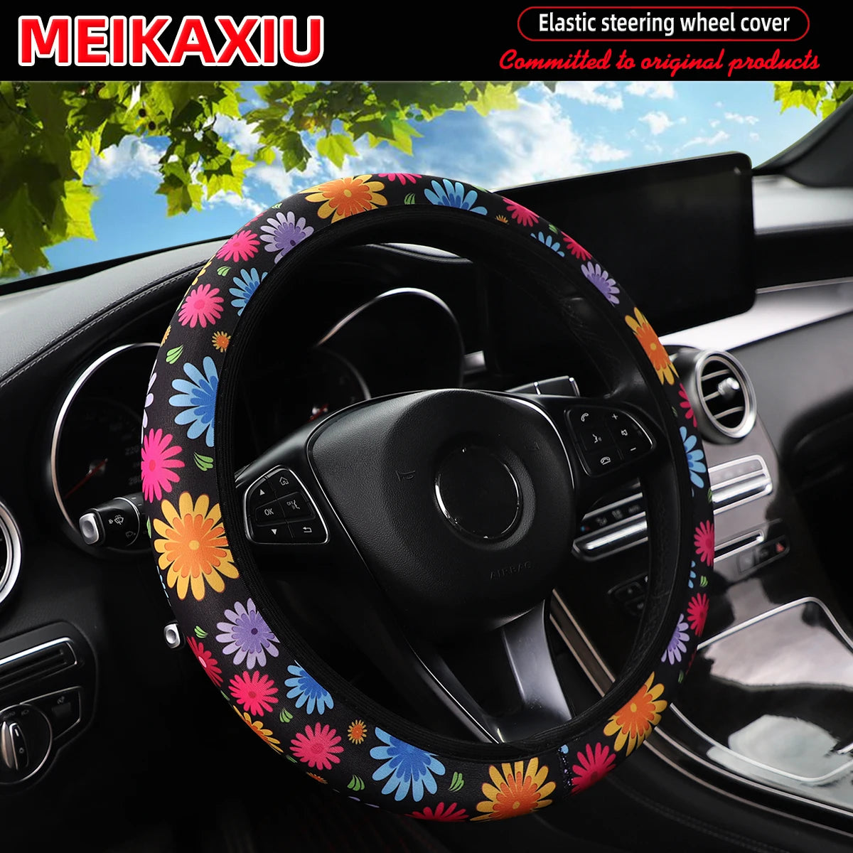 16 styles of cow Daisy red and white flower Panda diving material elastic car steering wheel covers without inner rings