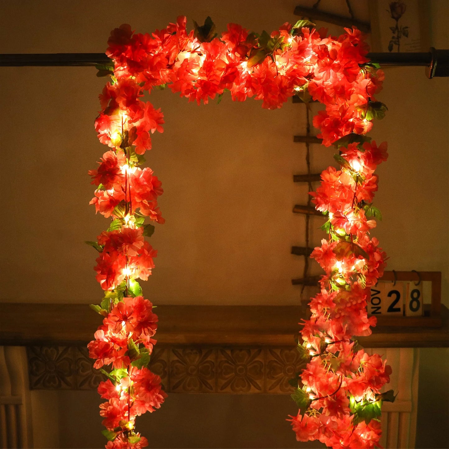 Artificial Sakura Flowers Vine LED String Lights Wedding Decoration Garden Arch Hanging Home Room Decor Christmas Party Ornament