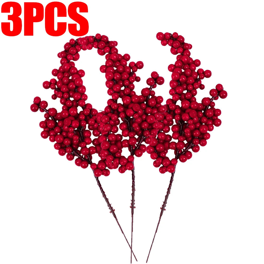 Christmas Artificial Berries Stem Frosted Red Holly Berry Picks Xmas Tree Garland Wreath Floral Arrangement Winter Holiday Decor