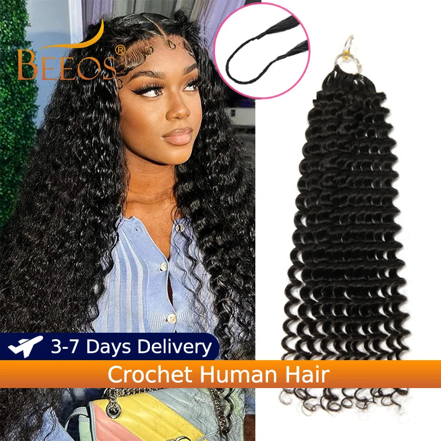 16-24in Crochet Human Hair Deep Wave Hair Extensions Crochet Hair Extensions Pre-Separated Crochet Human Hair Virgin For Woman
