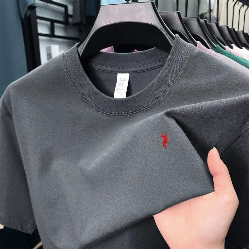 Unisex Classic Pony T Shirts 100% Cotton Crew Neck Short Sleeve Solid Color Basic Tee Men Women Summer Casual Polo Tops
