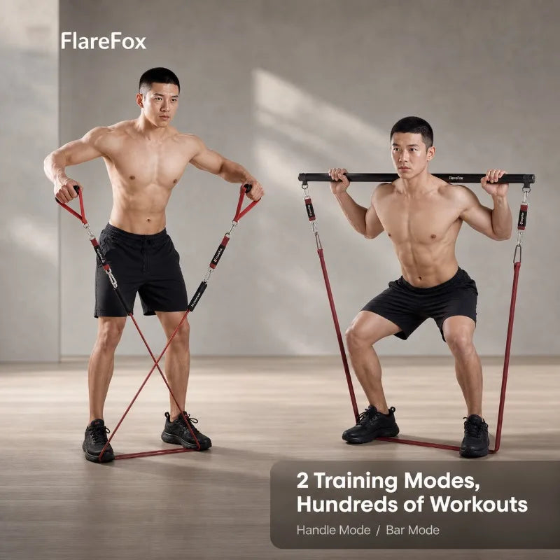FlareFox Adjustable Multi Resistance Bands Push-pull Rod Pull-Up Assist Strap Strength Training Home Gym Equipment Workout Kit