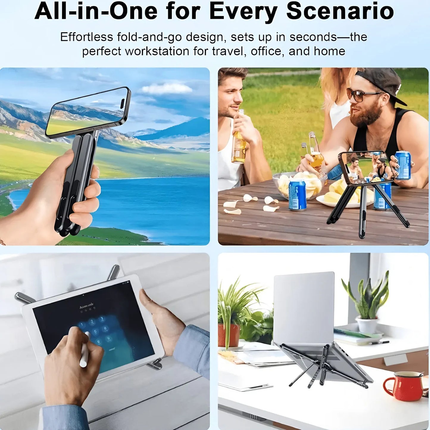 ABS Plastic Desktop 3IN1 Foldable Laptop Stand for Macbook iPad Handheld Magnetic Phone Holder for iPhone Rotate Tripod Bracket