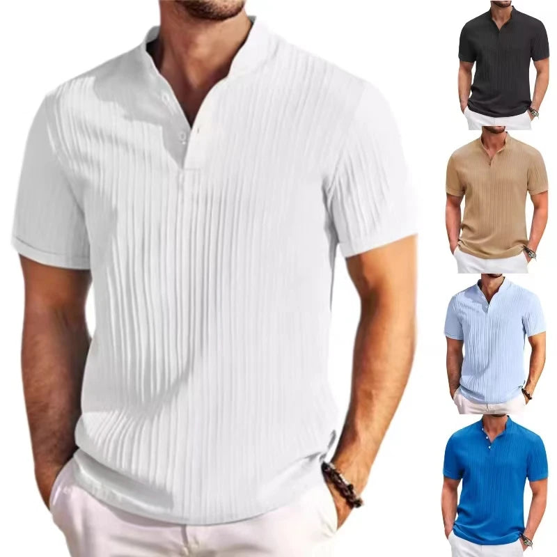 2025 Summer New Men's quick-drying Shirts Striped Jacquard Shirt Breathable Casual Comfortable Stylish Casual Short-Sleeved Top