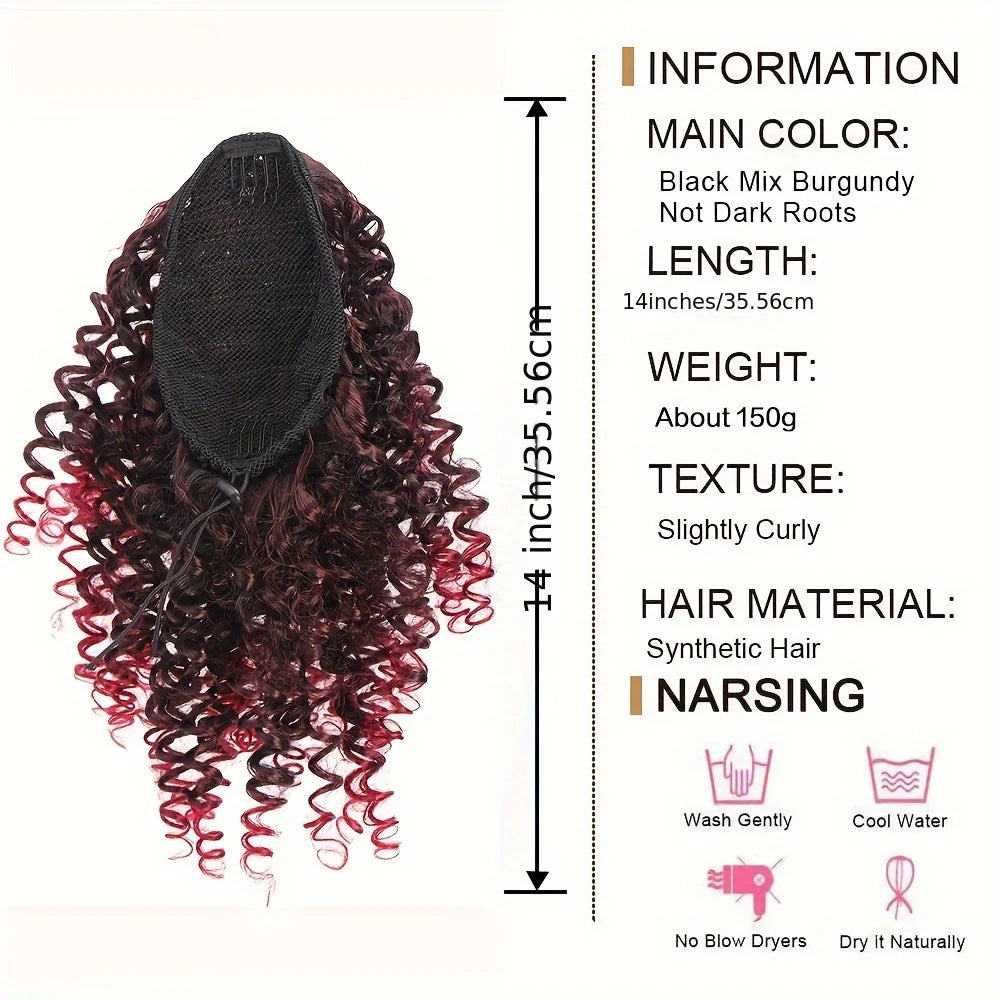 Synthetic Short Ponytail 14 Inch Afro Puff Kinky Curly Drawstring Ponytail Clip In Hair Extensions Natural Hairpiece For Women