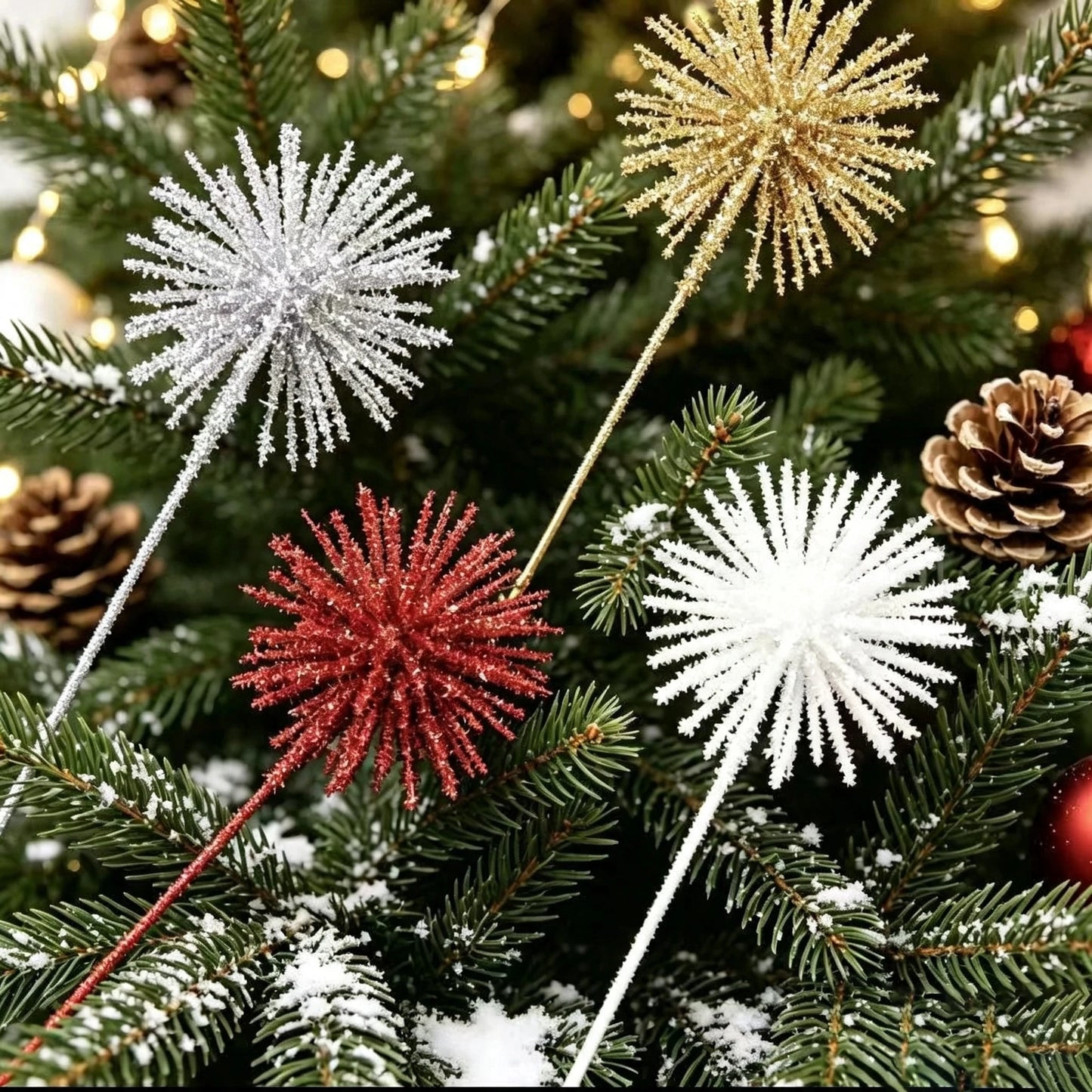 Plastic Christmas Artificial Flowers Glitter 50cm Xmas Decorative Flowers Simulated DIY Floral Arrangements