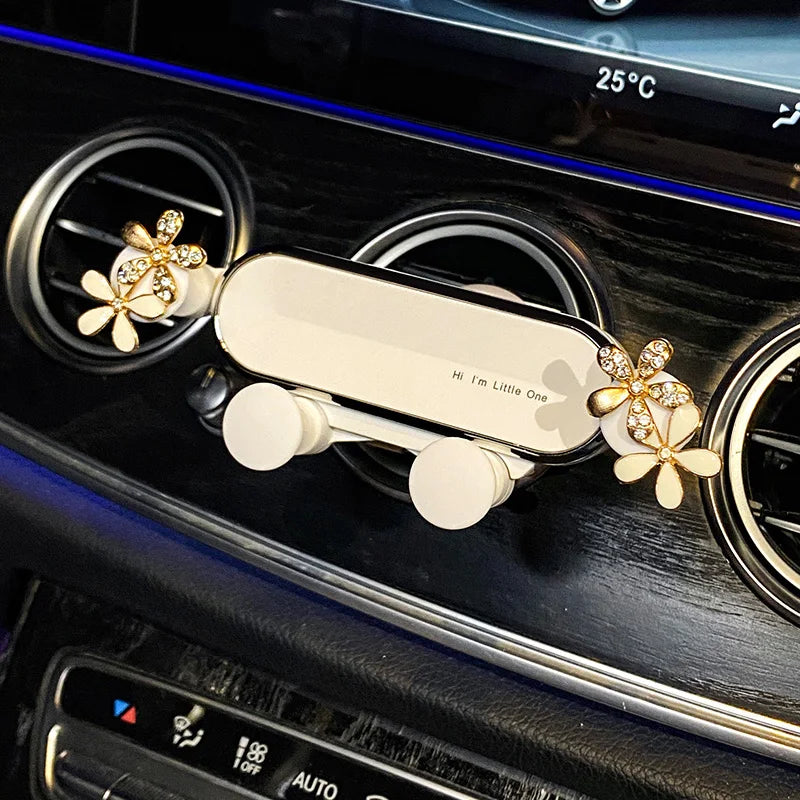 New Crystal Flower Gravity Car Phone Holder Universal Strong Air Vent Clip Mount Adjustable Mobile Cell Stand for Hands-Free