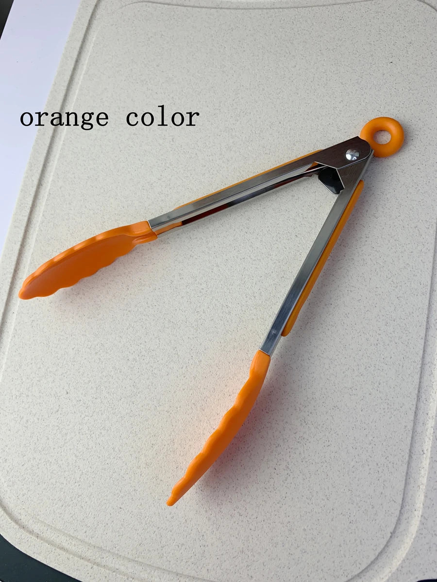 Anti Slip Cooking Serving Tongs Stainless Steel Food Clip Bread Salad Tong Heat-Resistant Barbecue Clips Kitchen Cooking Tool
