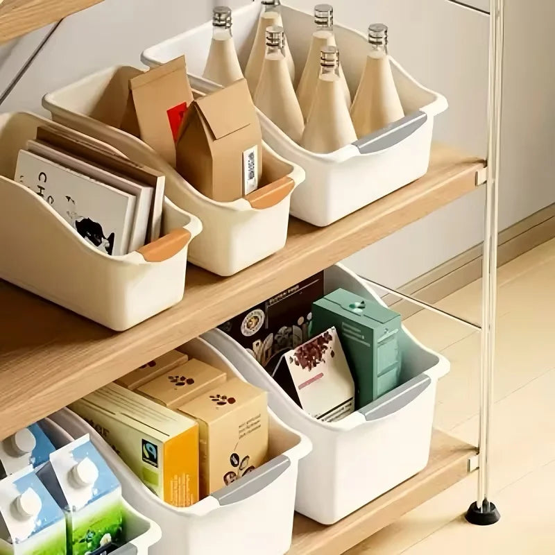 2pcs Curved Design Storage Boxes - Heavy-Duty Plastic Organizer, White Space-Saving Container for Under Sink, Pantry & Cabinet