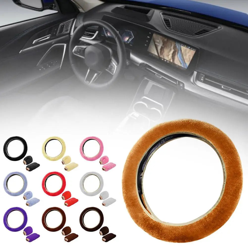 Super Soft Plush Car Steering Wheel Cover Universal Steering-Wheel On Auto The Faux 37/38cm Handlebar Fur Warm K4I7