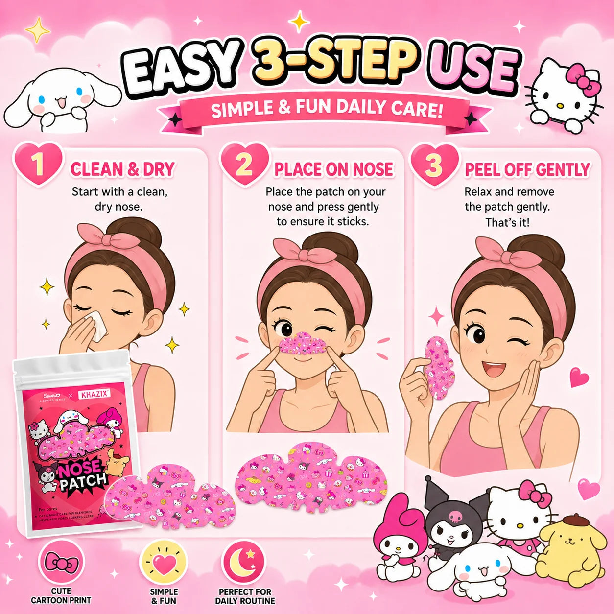 1/10pcs Hello Kitty Nose Pore Strips 10PCS Cute Cartoon Design Nose Stickers Kawaii Beauty Care Gift for Women