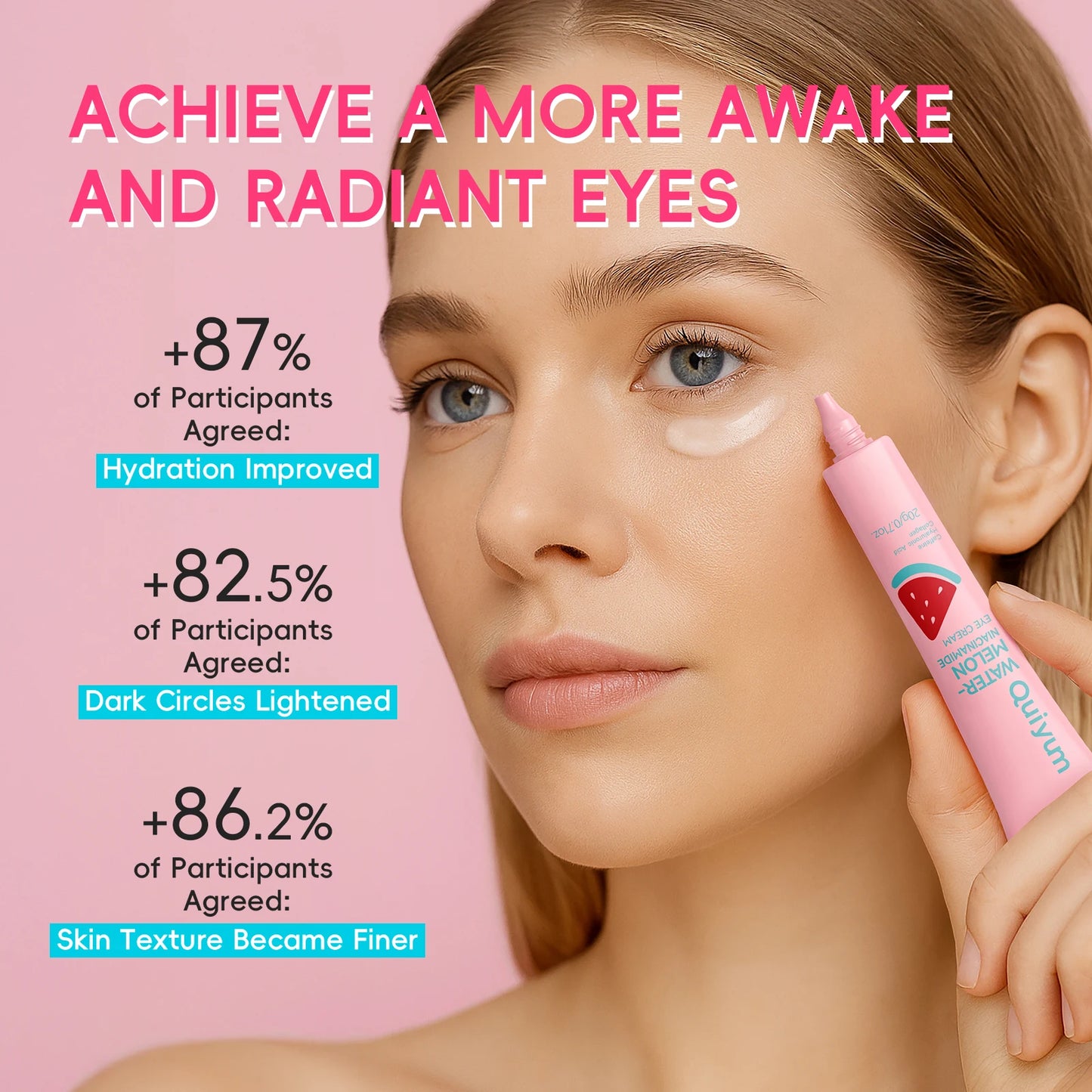 Quiyum Watermelon Niacinamide Eye Cream 20g High Moisture Radiant Glow with Caffeine & Hyaluronic Acid