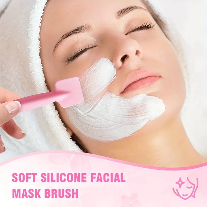 3Pcs Pink Silicone Facial Mask Brush with Spatula Shovel Type Design for Even Application Face Sensitive Skin Skin Care Tool