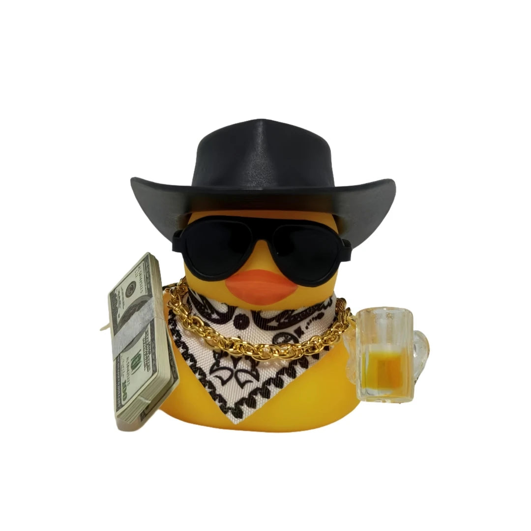 1pc Cool Cowboy Duck Car Dashboard Decor, Funny Duck Ornament with Hat & Accessories, Unique Car Interior Decoration Gift