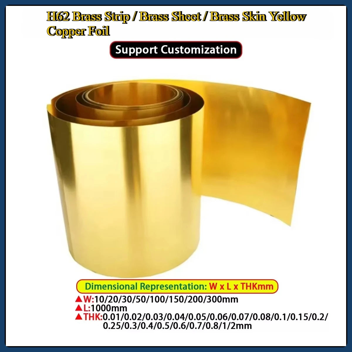 Thick 0.01/0.02/0.03/0.05/0.06/0.08-1mm Brass Strip Brass Metal Thin Sheet Foil Plate  Width 10/20/30/50/100-400 mm L1m