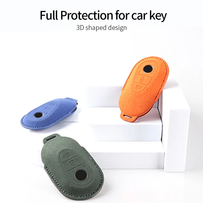 leather Suede Car Key Case Cover Shell For Mercedes Benz A B C E S G Class W204 W205 W212 W213 W176 W177 GLC CLA AMG Accessories
