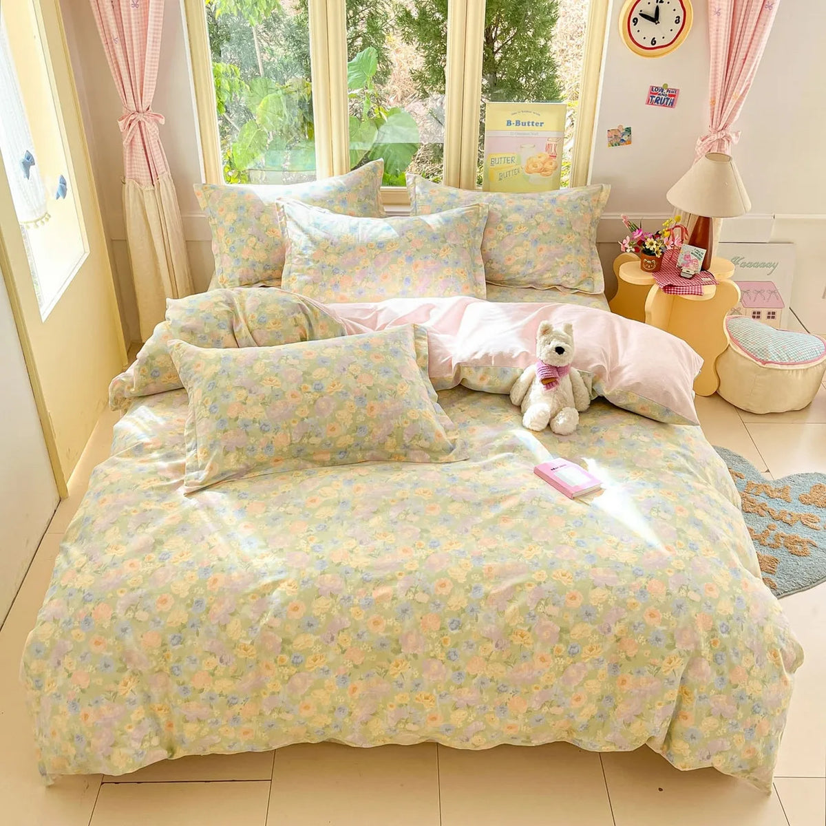 High Quality 100% Cotton Floral Duvet Cover Set Soft Breathable Queen King Bedding Set with Quilt Cover Fitted Sheet Pillowcases