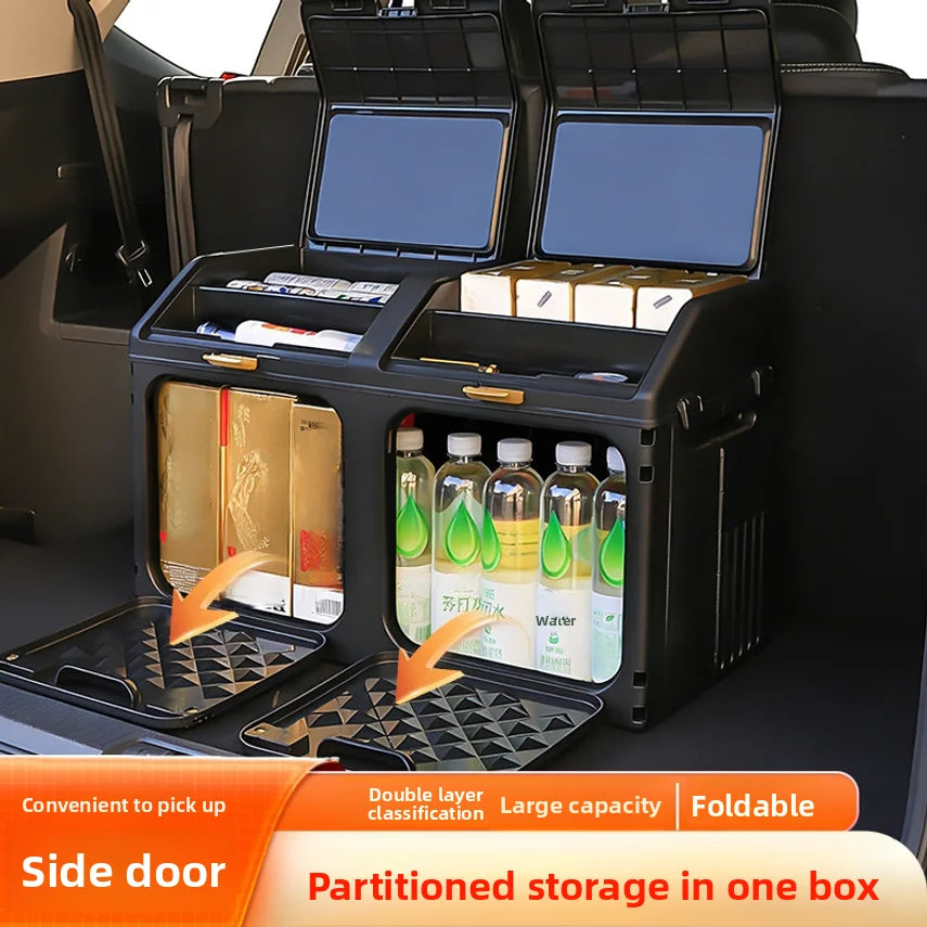 Car Trunk Storage Box, Vehicle Tail Box Organizer, Outdoor Camping Foldable Miscellaneous Box With Layered Shoe Compartment