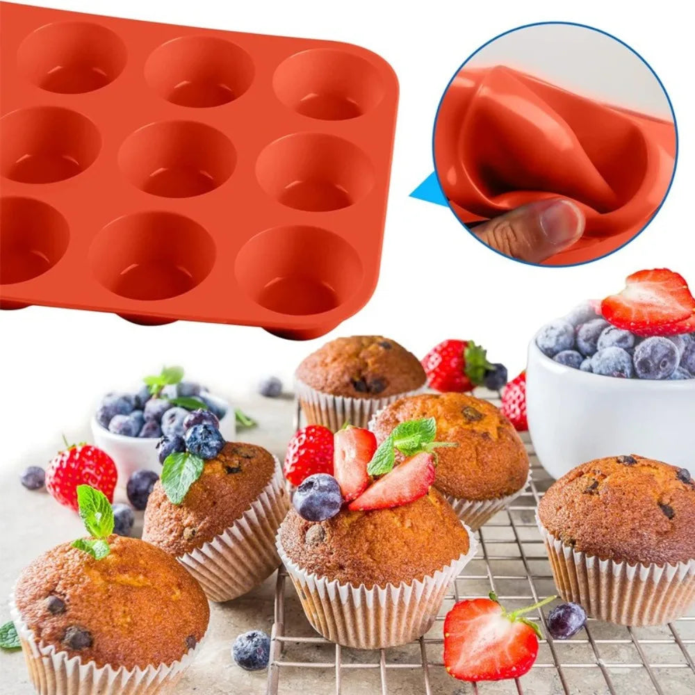 12 Holes Cupcakes Mold Non Stick Silicone Baking Mold Soap Chocolate Muffin Baking Pan DIY Baking Tools