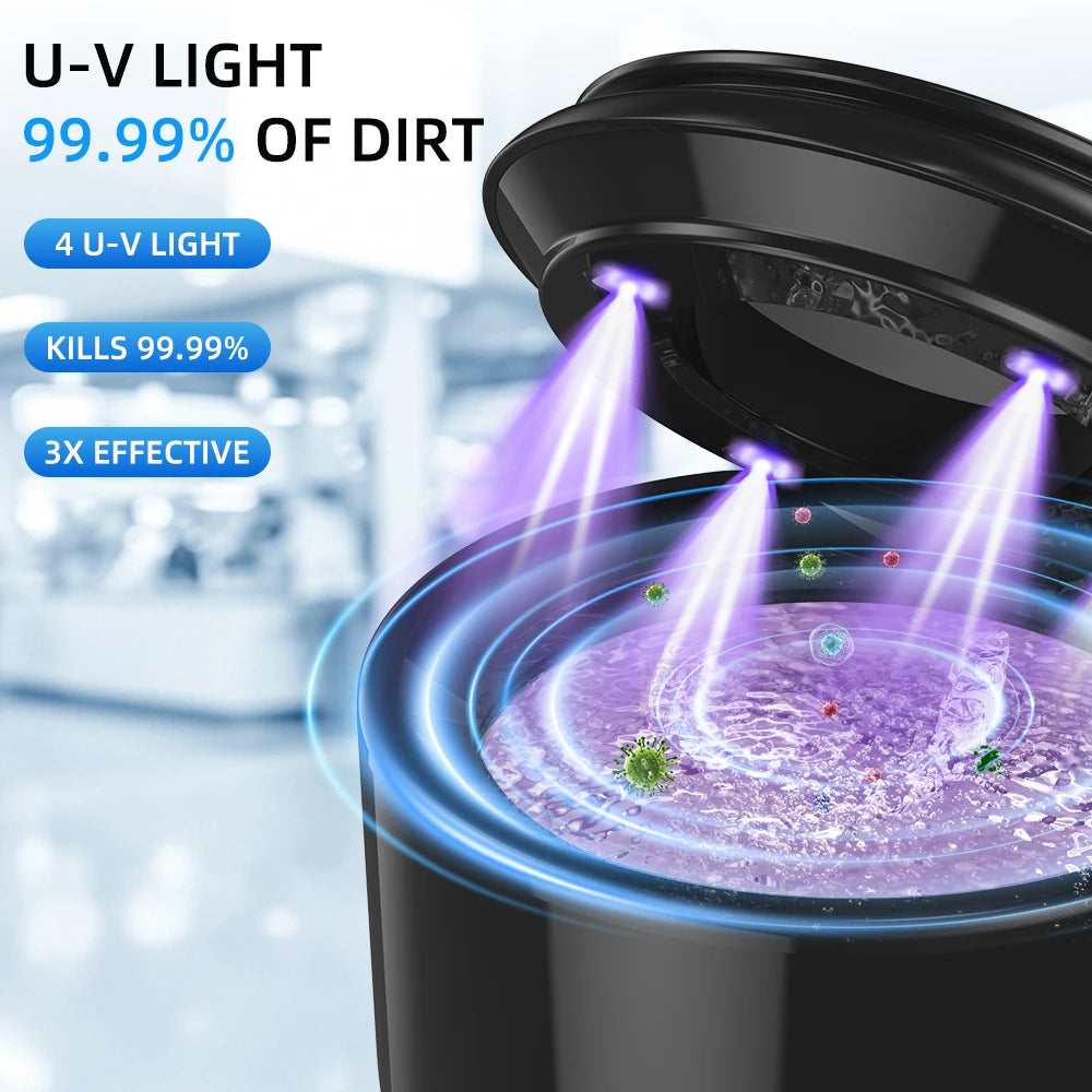 KUNPHY Dental Pod Ultrasonic Retainer Cleaner Machine 200ML with UV 3 Modes for Aligner Nightguard Mouth Guard Oral Dental Care