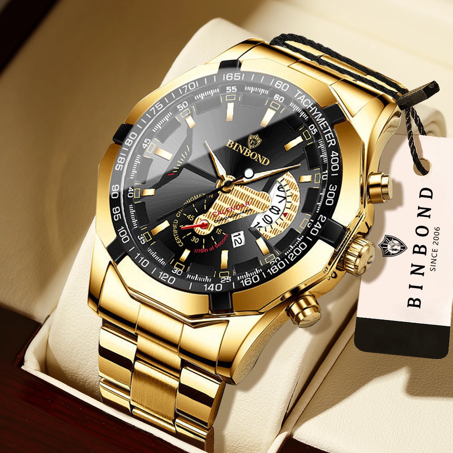 BINBOND Luxury Quartz Wristwatches For Men Luminous Waterproof Auto Date Men's Watch Stainless Steel Reloj Free Ship