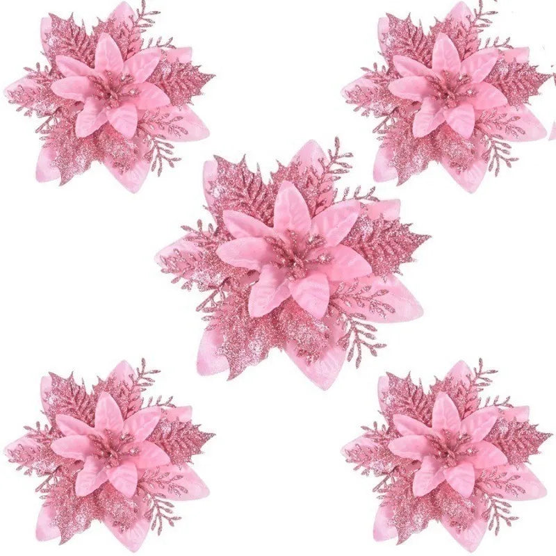 5Pcs Pink Artificial Flowers Berry Christmas Tree Ornament for Xmas Wedding Wreath Decoration New Year 2026 Wreath Accessories