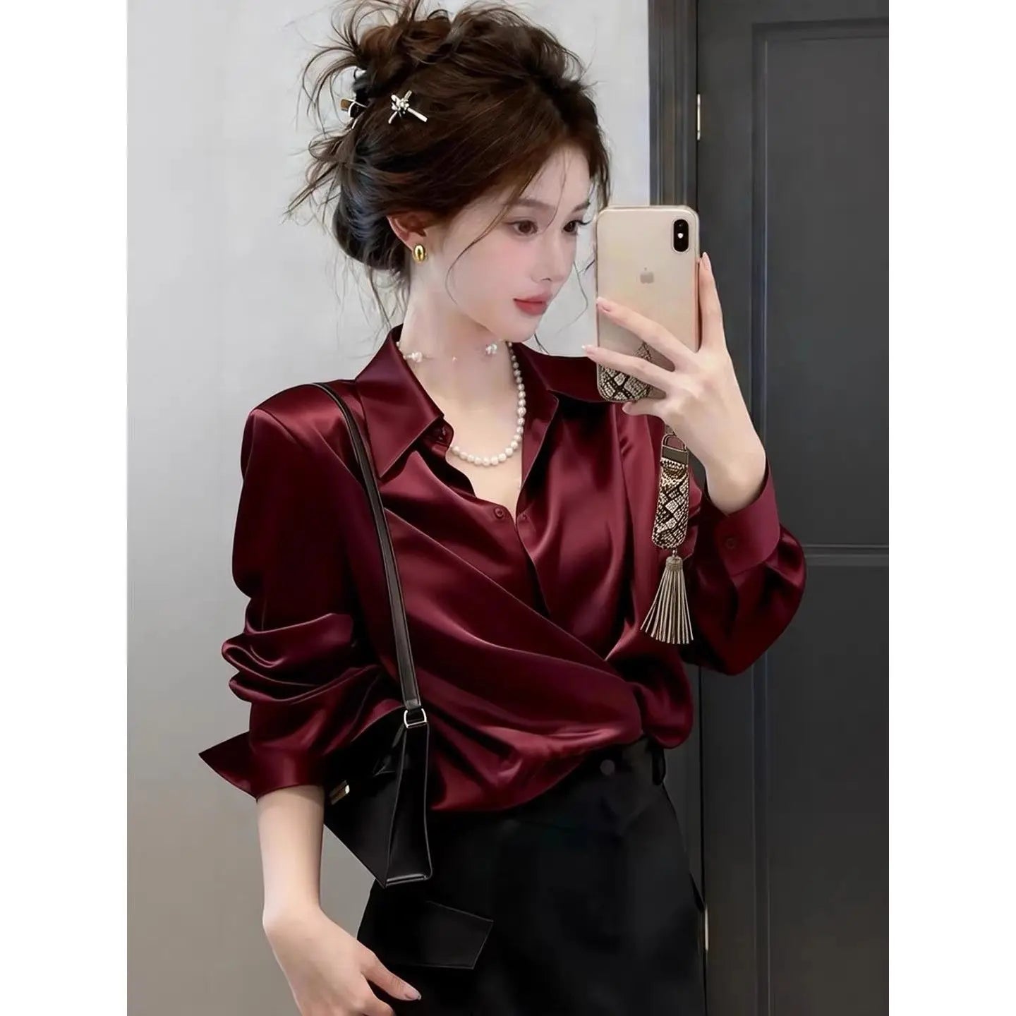 Women's Shirts & Blouses Spring Summer New Long Sleeve Button Up White Satin Top Thin Office Lady Work Wear Female Clothing Hot