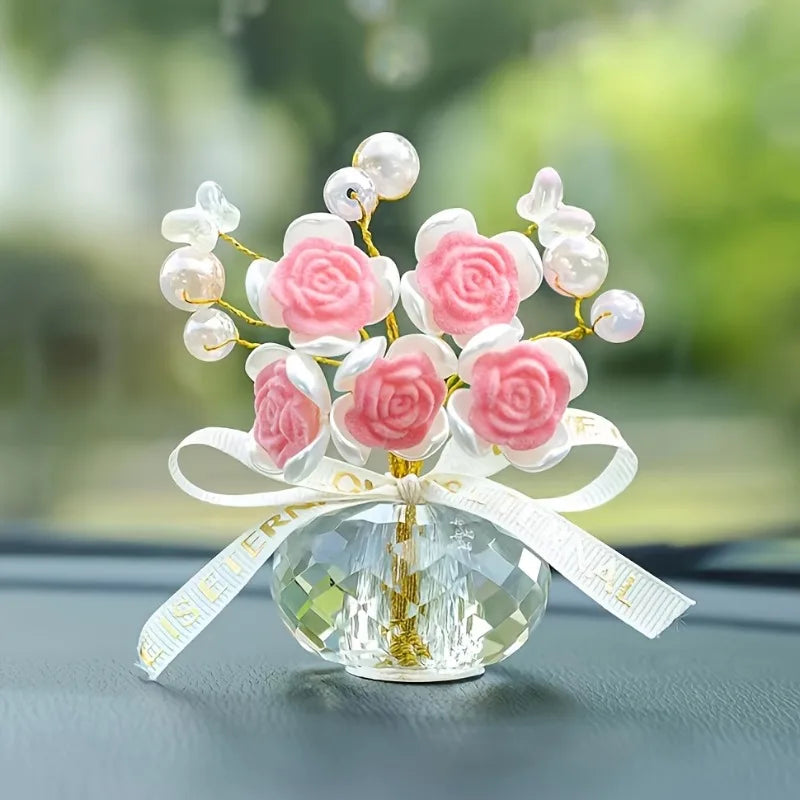 1PC Crystal Glass Rose Dashboard Ornament - Elegant Home,/Bedroom/Car Decor, Festive Holiday Gift Thanksgiving, Christmas