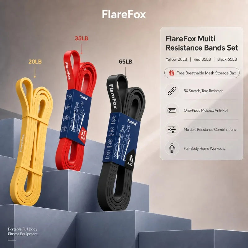 FlareFox Multiple Resistance Bands Set Pull-up Assist Straps Strength Agility Training Handy Gym Equipment for Home CrossFit