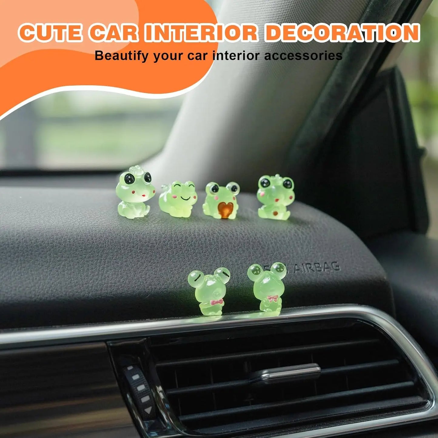 6PCS Fun Luminous Frog Car Dash Decorations Car Rear View Mirror Ornament Interior Accessories for Home Office