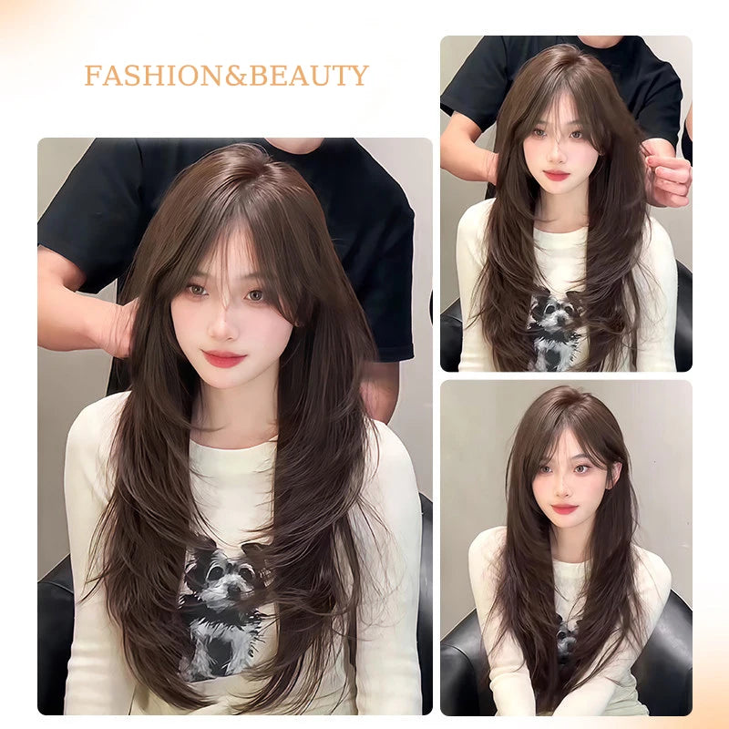 Clip in Hair Extensions Wig Synthetic Hairpiece High Layered Inward-Curled Hair Extensions with 5 Clips for Women Daily Use