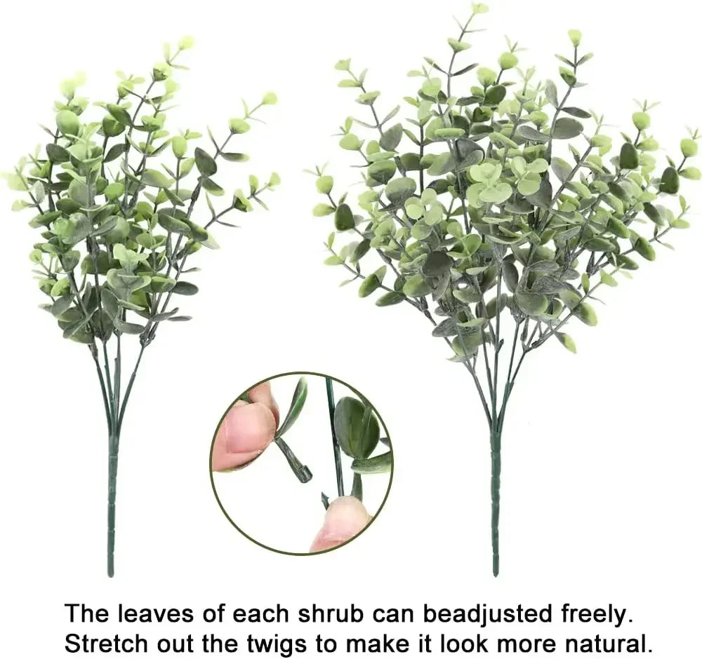 10pcs Artificial Eucalyptus Stems Fake Plants Outdoor Faux Boxwood Shrubs Greenery Stems Fake Bushes for Home Wedding Decor