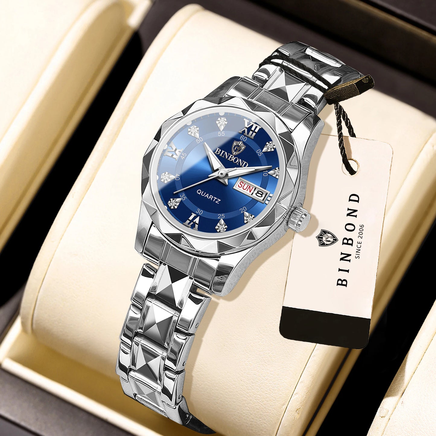 BINBOND Ladies Reloj Sturdy Quartz Watches For Women Luxury Luminous Waterproof Accurate Auto Date Week Display Women's Watch