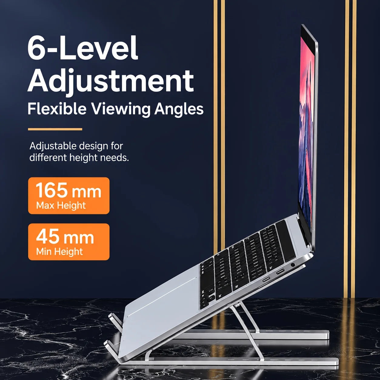 Foldable Aluminum Laptop Stand, 7 Adjustable Angles, Silicone Pads, Carrying Bag, Portable Desk Holder for Most Notebooks