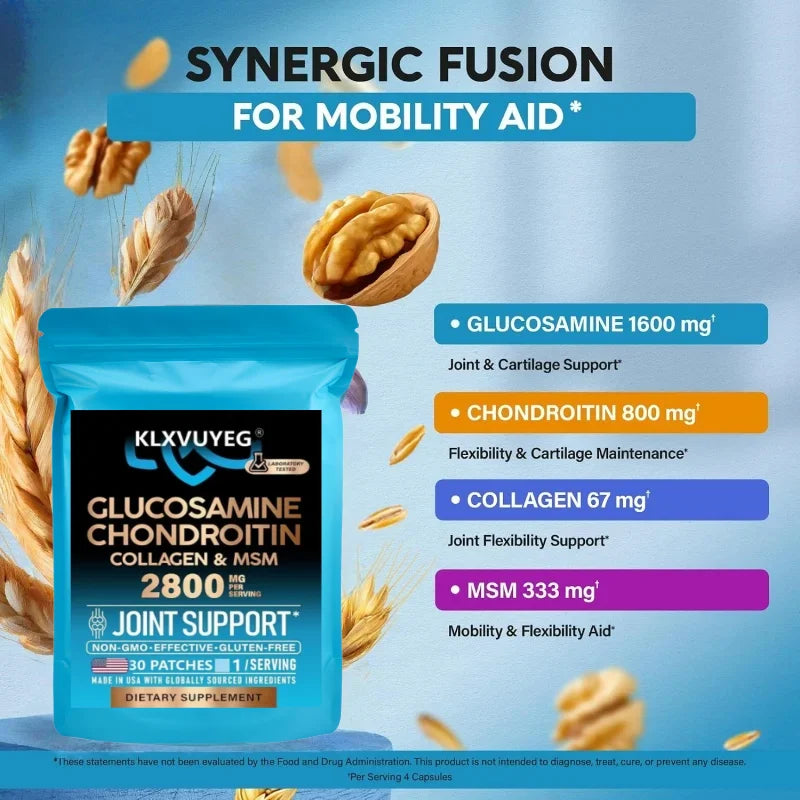 Glucosamine Chondroitin Msm Collagen, Joint Support Supplement 2800 Mg, Flexibility Nutritional Vitamins, 30 Transdermal Patches
