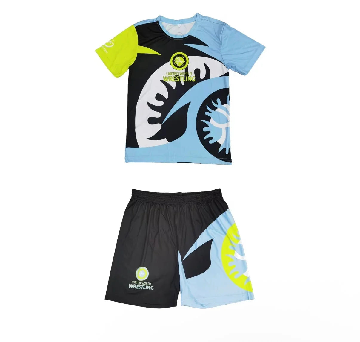 2026 New Men World Wrestling Team Sportswear Set Short Sleeve T Shirt and Shorts for Workout Lightweight Moisture Wicking