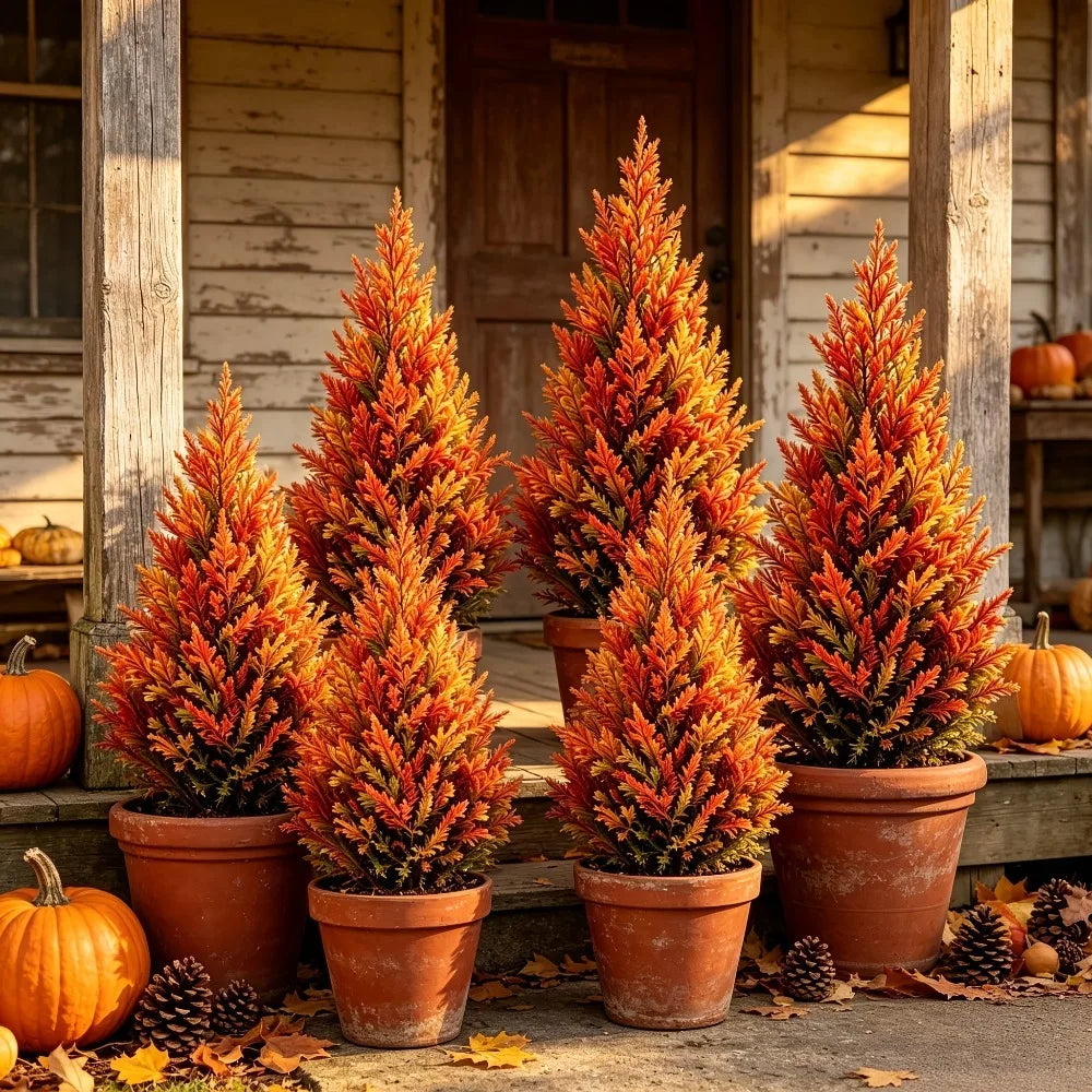 2PC Autumn Red Juniper Artificial Tree Freezes The Romantic Autumn Scenery All Year Round for Desks, Entryways 2026