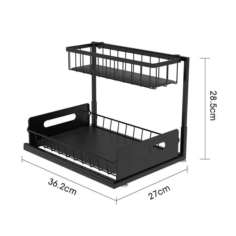 Expandable Double Layer Pull Out Under Sink Organizer Basket Kitchen Cabinet Storage Space Organization Tool