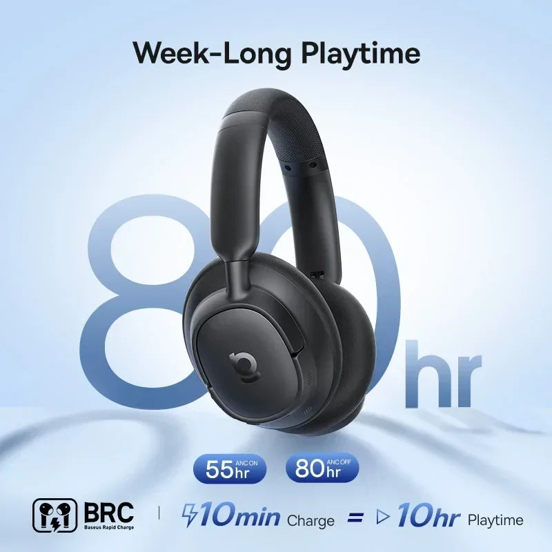 Baseus EH10 NC ANC Wireless Headphones 45dB Adaptive Hybrid Noise Cancelling Headsets Hi-Res LDAC Headphone Bluetooth 6.0 80Hrs