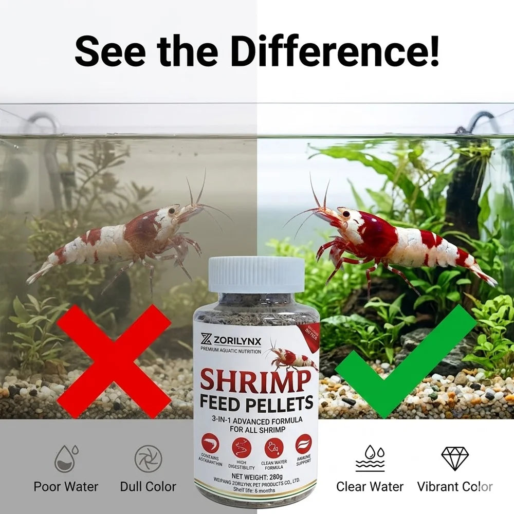 Nutritious Shrimp Feed Sinking Pellets High Protein Calcium Rich Food for Crystal Red Cherry Shrimp Aquarium Tank ZORILYNX