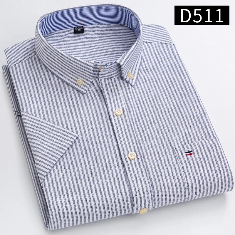 Plus Size 7XL Summer Short Sleeve Shirt 100%Cotton Shirts for Men White Plaid Striped Social Slim Fit Formal Business Clothing